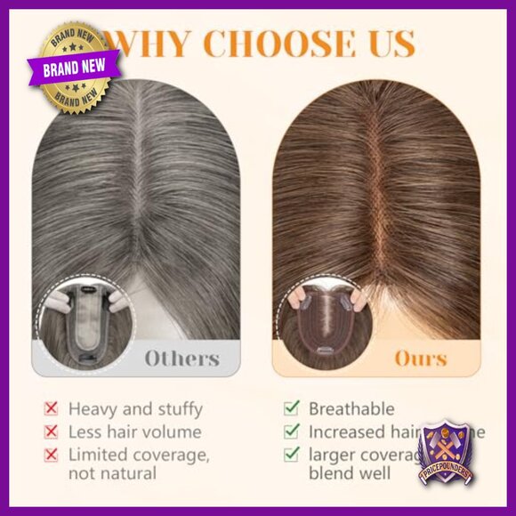 12 Inch Human Hair Topper for Thinning Hair, Lace Base with 3 Clips